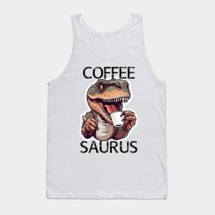 Tyrannosaurus Drinking Coffee - Coffee Saurus (Black Lettering) Tank Top